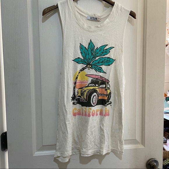 NWT Anthropologie California Muscle Graphic Tank Top Summer vibes off white new - Picture 5 of 6
